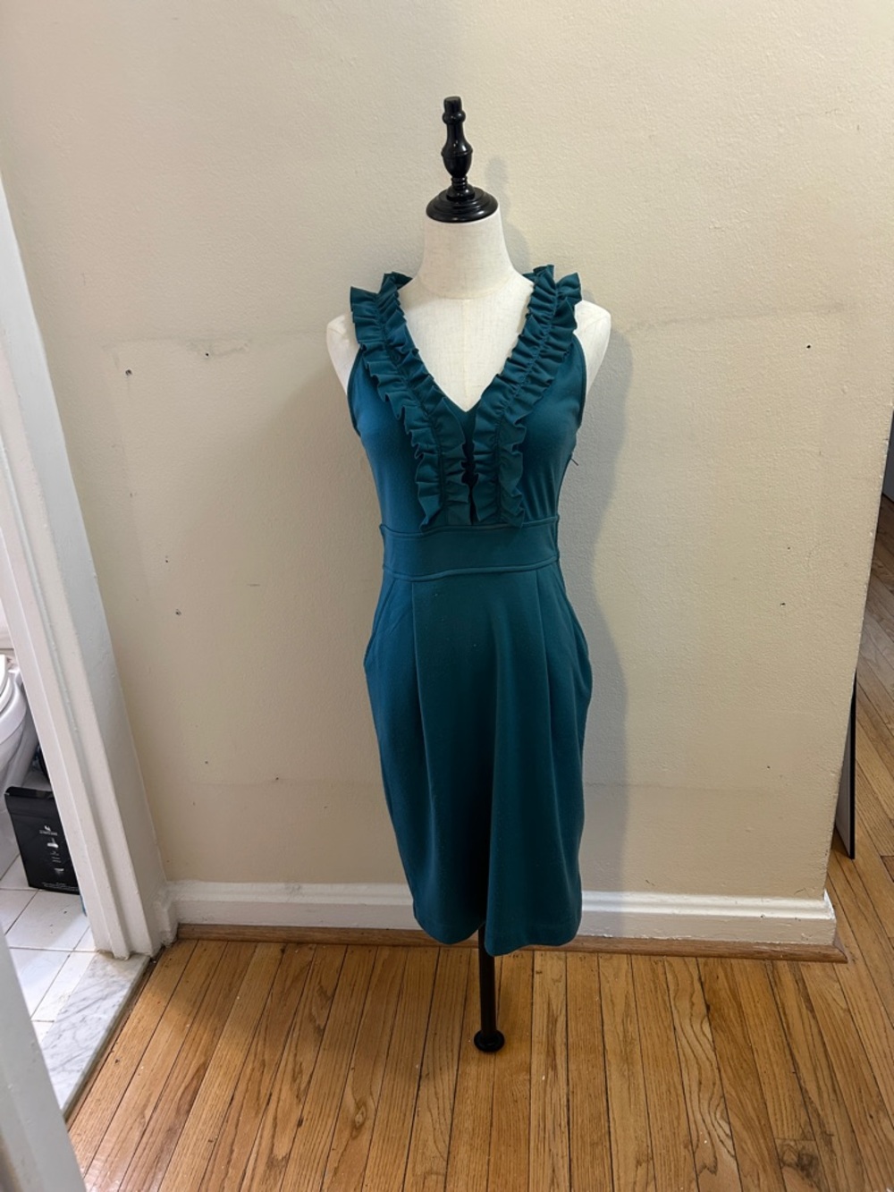 Maurices Teal Ruffle V-Neck Midi Dress